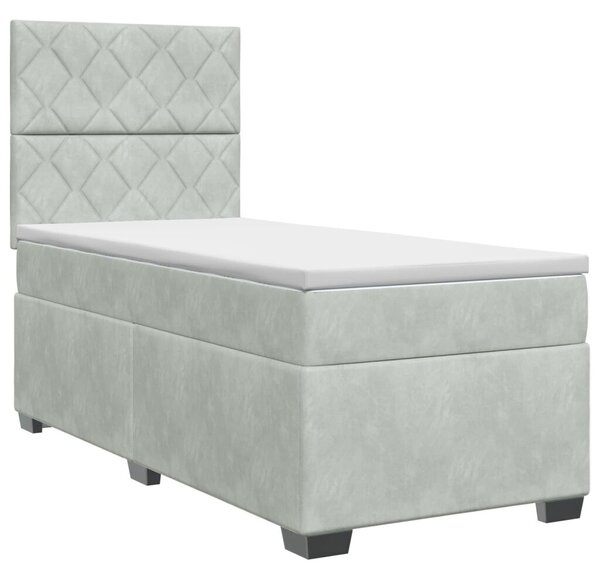 Boxspring krevet s madracem Svjetlosiva 90 x 200 cm Baršun - Svjetlosiva 90 x 200 cm Dizajn s rombovima