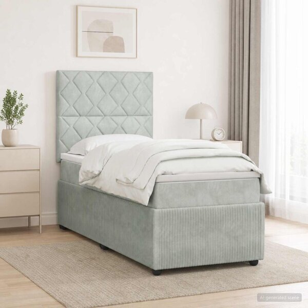 Boxspring krevet s madracem Svjetlosiva 90 x 190 cm Baršun - Svjetlosiva 90 x 190 cm Dizajn s rombovima