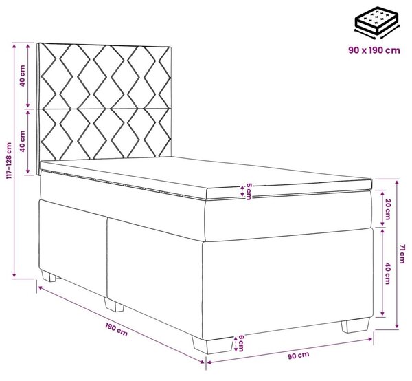 Boxspring krevet s madracem Crna 90 x 190 cm Baršun - Crna 90 x 190 cm Dizajn s rombovima