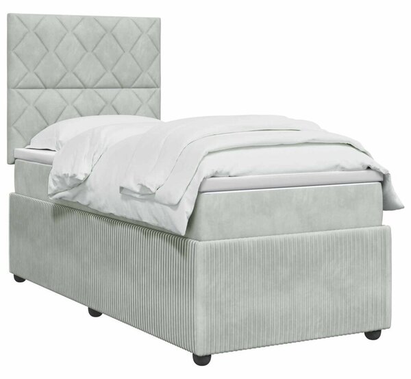 Boxspring krevet s madracem Svjetlosiva 90 x 190 cm Baršun - Svjetlosiva 90 x 190 cm Dizajn s rombovima