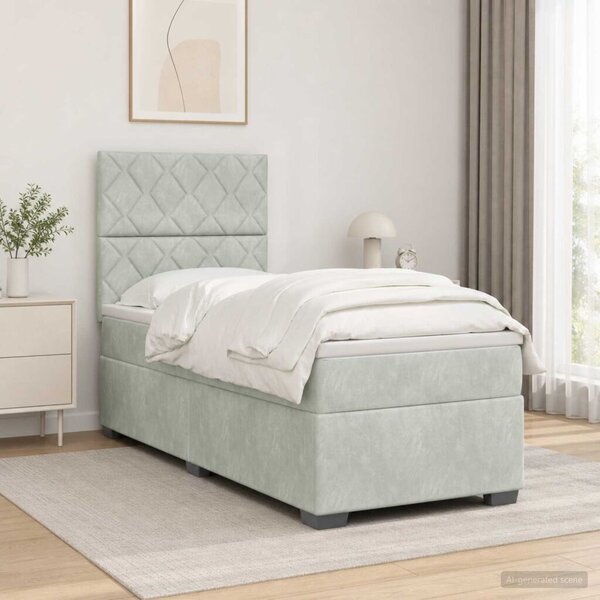 Boxspring krevet s madracem Svjetlosiva 90 x 200 cm Baršun - Svjetlosiva 90 x 200 cm Dizajn s rombovima