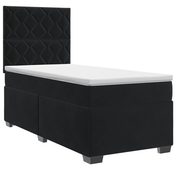 Boxspring krevet s madracem Crna 90 x 190 cm Baršun - Crna 90 x 190 cm Dizajn s rombovima