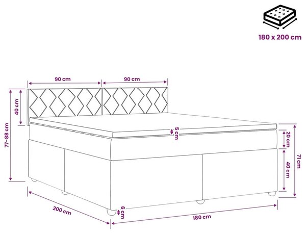 Boxspring krevet s madracem Crna 180 x 200 cm Baršun - Crna 180 x 200 cm Dizajn s rombovima