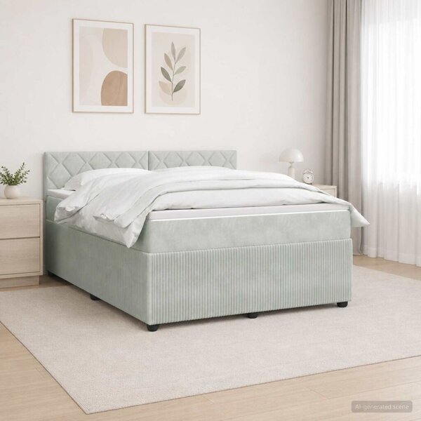 Boxspring krevet s madracem Svjetlosiva 180 x 200 cm Baršun - Svjetlosiva 180 x 200 cm Dizajn s rombovima