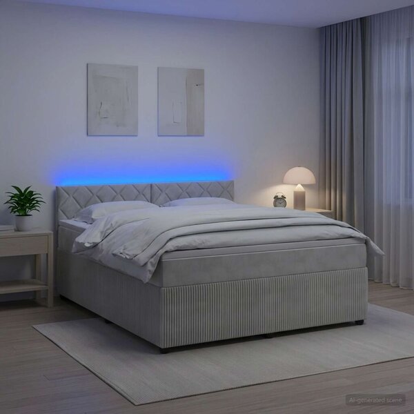 Boxspring krevet s madracem Svjetlosiva 180 x 200 cm Baršun - Svjetlosiva 180 x 200 cm Dizajn s rombovima