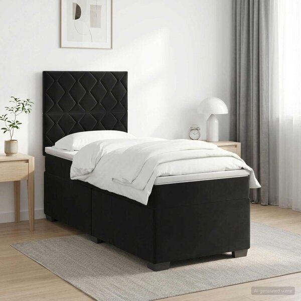Boxspring krevet s madracem Crna 90 x 190 cm Baršun - Crna 90 x 190 cm Dizajn s rombovima