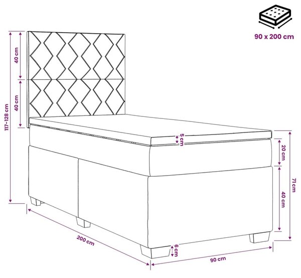Boxspring krevet s madracem Svjetlosiva 90 x 200 cm Baršun - Svjetlosiva 90 x 200 cm Dizajn s rombovima