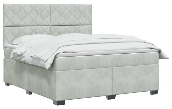 Boxspring krevet s madracem Svjetlosiva 180 x 200 cm Baršun - Svjetlosiva 180 x 200 cm Dizajn s rombovima