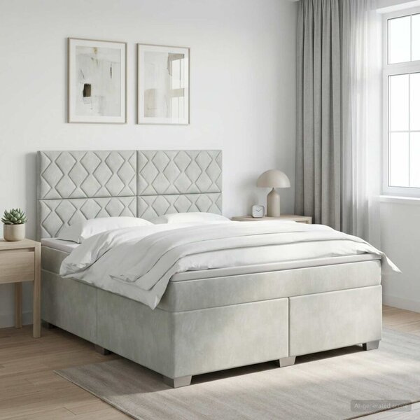 Boxspring krevet s madracem Svjetlosiva 180 x 200 cm Baršun - Svjetlosiva 180 x 200 cm Dizajn s rombovima