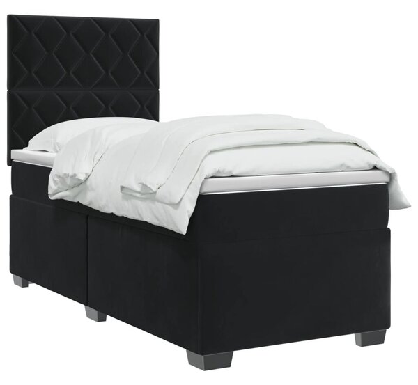 Boxspring krevet s madracem Crna 90 x 190 cm Baršun - Crna 90 x 190 cm Dizajn s rombovima
