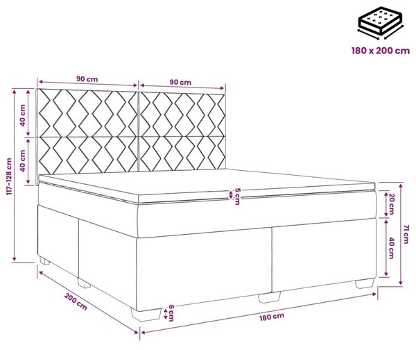 Boxspring krevet s madracem Svjetlosiva 180 x 200 cm Baršun - Svjetlosiva 180 x 200 cm Dizajn s rombovima