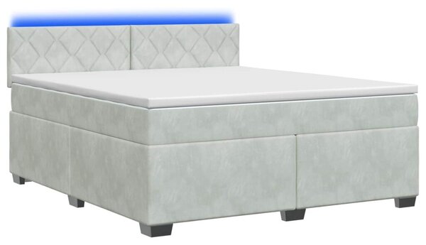 Krevet s box springom madracem i LED-om Svjetlosiva Baršun - Svjetlosiva 180 x 200 cm Dizajn s rombovima
