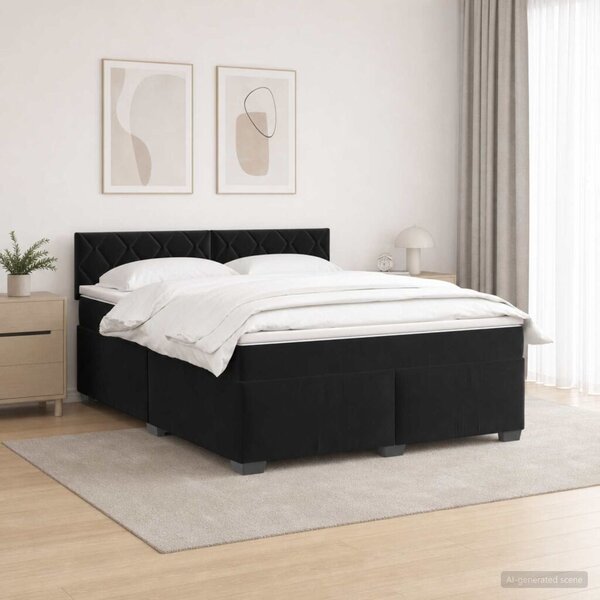 Krevet s box springom madracem i LED-om Crna 180 x 200 cm - Crna 180 x 200 cm Dizajn s rombovima
