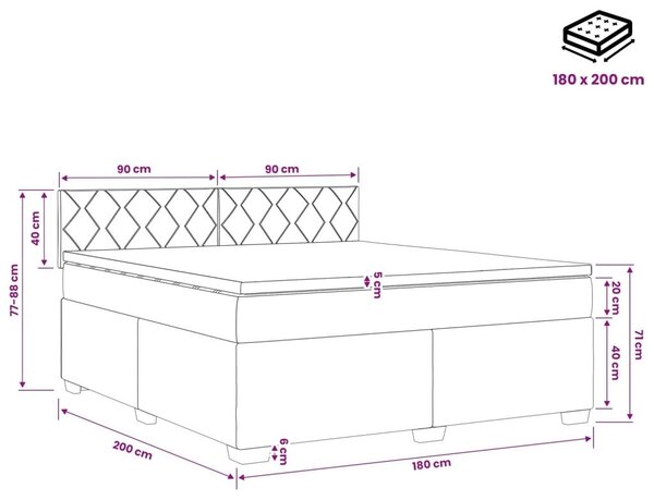 Krevet s box springom madracem i LED-om Crna 180 x 200 cm - Crna 180 x 200 cm Dizajn s rombovima
