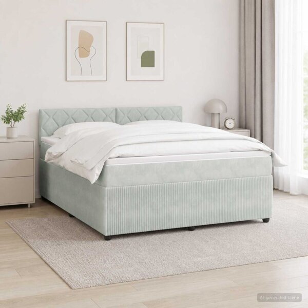 Boxspring krevet s madracem Svjetlosiva 180 x 200 cm Baršun - Svjetlosiva 180 x 200 cm Dizajn s rombovima
