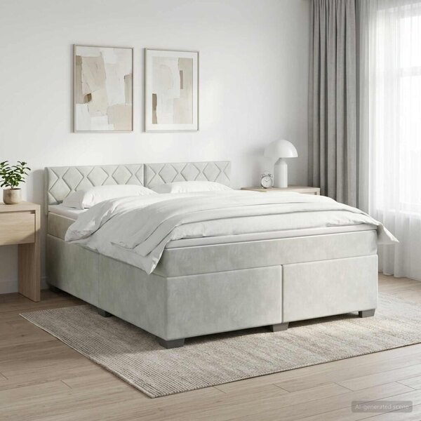 Boxspring krevet s madracem Svjetlosiva 180 x 200 cm Baršun - Svjetlosiva 180 x 200 cm Dizajn s rombovima