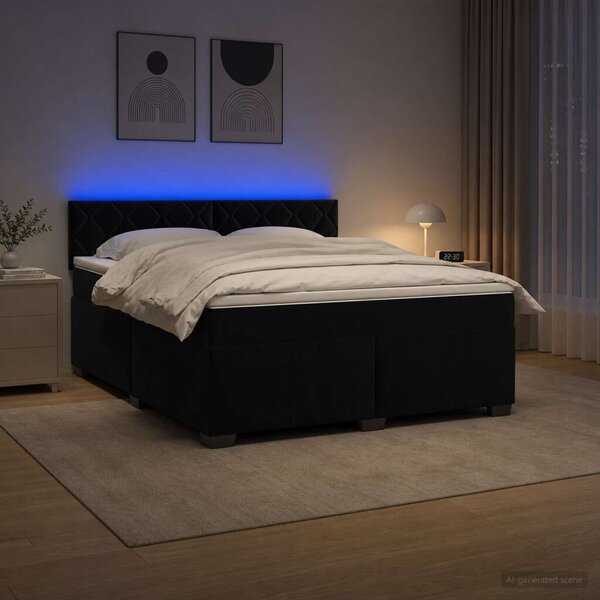 Krevet s box springom madracem i LED-om Crna 180 x 200 cm - Crna 180 x 200 cm Dizajn s rombovima