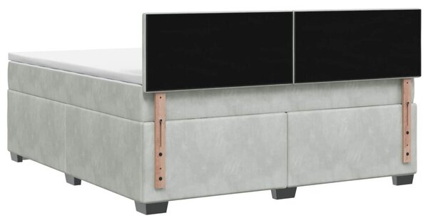 Krevet s box springom madracem i LED-om Svjetlosiva Baršun - Svjetlosiva 180 x 200 cm Dizajn s rombovima
