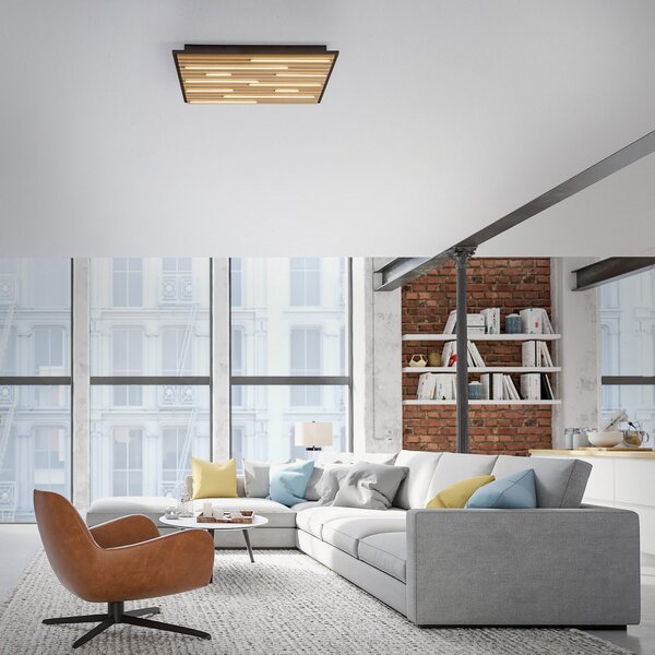 Q-Smart-Home Paul Neuhaus Smart LED stropna svjetiljka Q-Akustik drvo 62 x cm, prigušiva, Drvo, Dnevni boravak/blagovaonica, Drvo