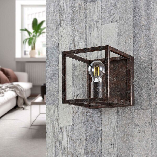 Lindby zidna lampa Emin, širina 18 cm, rđasta boja, metal, prigušiva, Smeđa / hrđa, Dnevni boravak/blagovaonica, Metal