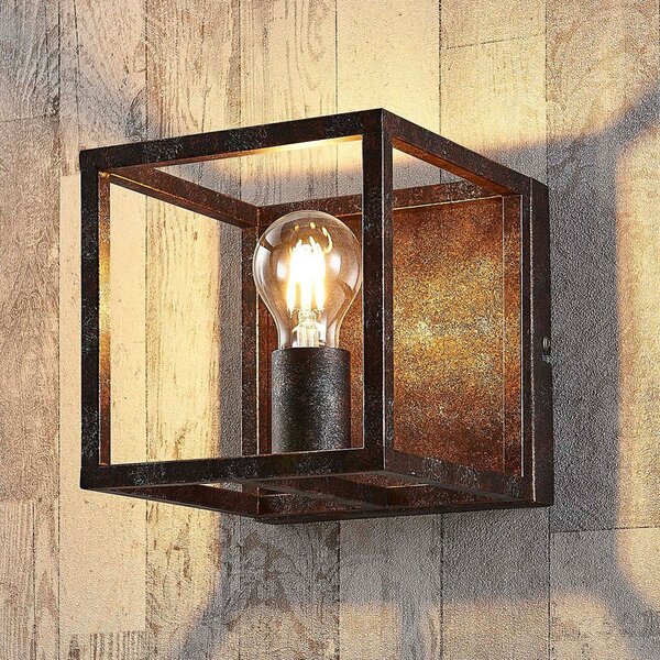 Lindby zidna lampa Emin, širina 18 cm, rđasta boja, metal, prigušiva, Smeđa / hrđa, Dnevni boravak/blagovaonica, Metal