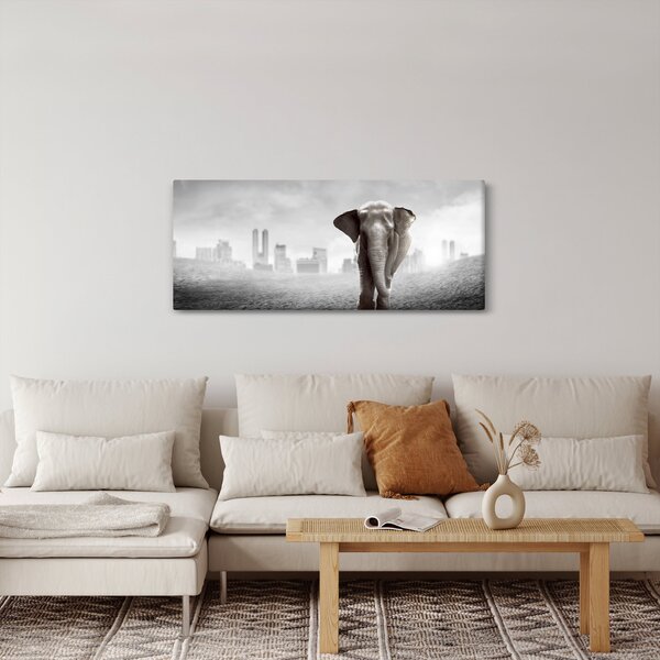 Slika - Sloni v velemestu, črno-bela različica (120x50 cm)