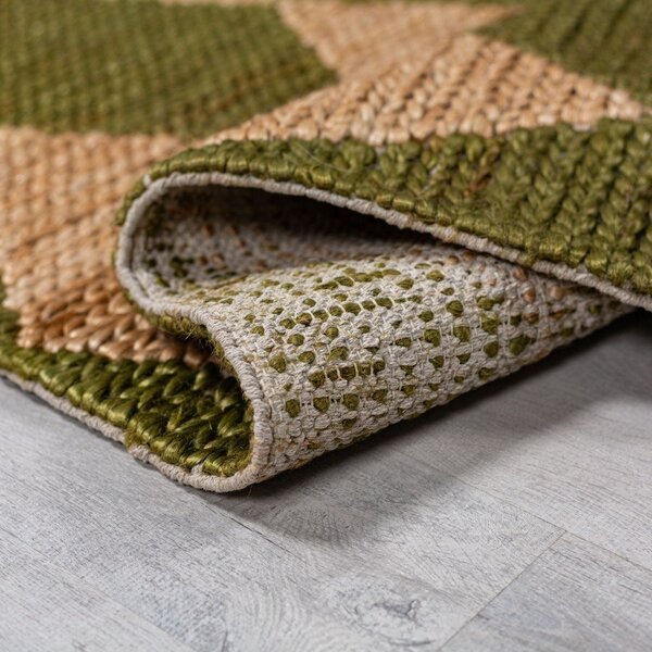 Zelena/u prirodnoj boji ručno rađena staza od mješavine jute 80x230 cm Effie Diamond – Flair Rugs