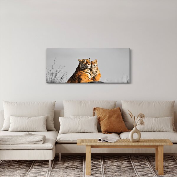 Slika - Tigrica in njen mladič, črno-bela različica (120x50 cm)