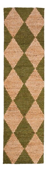 Zelena/u prirodnoj boji ručno rađena staza od mješavine jute 80x230 cm Effie Diamond – Flair Rugs