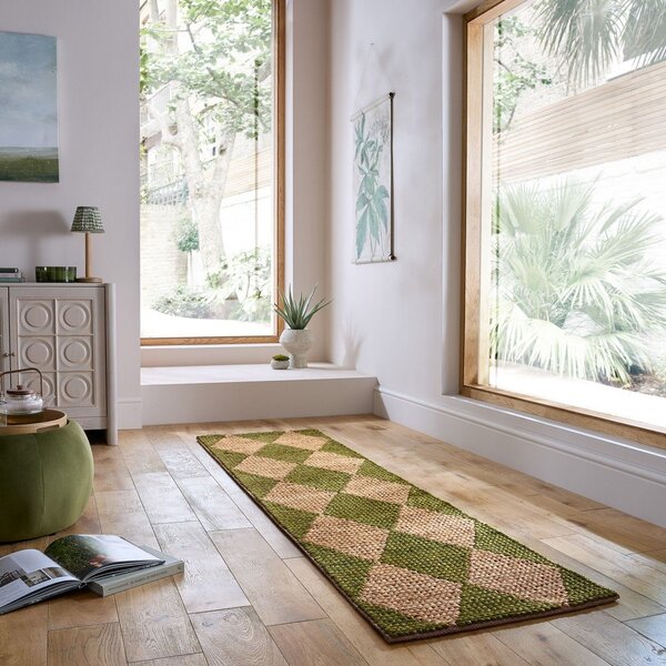 Zelena/u prirodnoj boji ručno rađena staza od mješavine jute 80x230 cm Effie Diamond – Flair Rugs