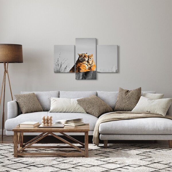 Slika - Tigrica in njen mladič, črno-bela različica (90x60 cm)