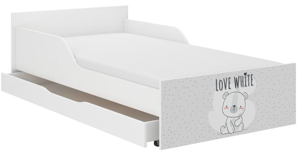 Sladak dječji krevet 180 x 90 cm sa sivim uzglavljem i medvjedićem