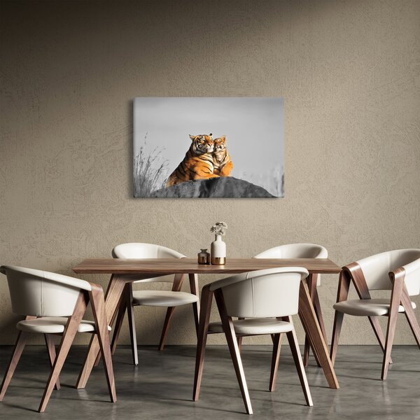 Slika - Tigrica in njen mladič, črno-bela različica (90x60 cm)