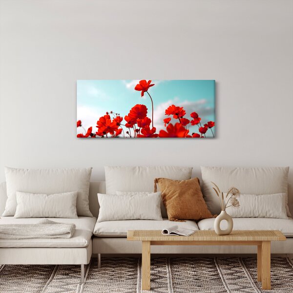 Slika polja s svetlo rdečimi cvetovi (120x50 cm)