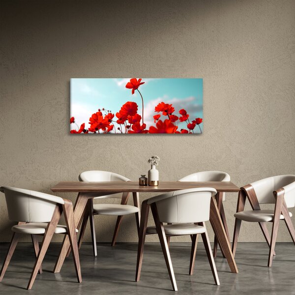 Slika polja s svetlo rdečimi cvetovi (120x50 cm)