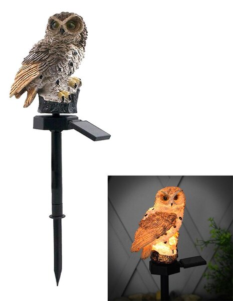 Solarna LED vrtna svjetiljka smeđa sova 43 cm 2W