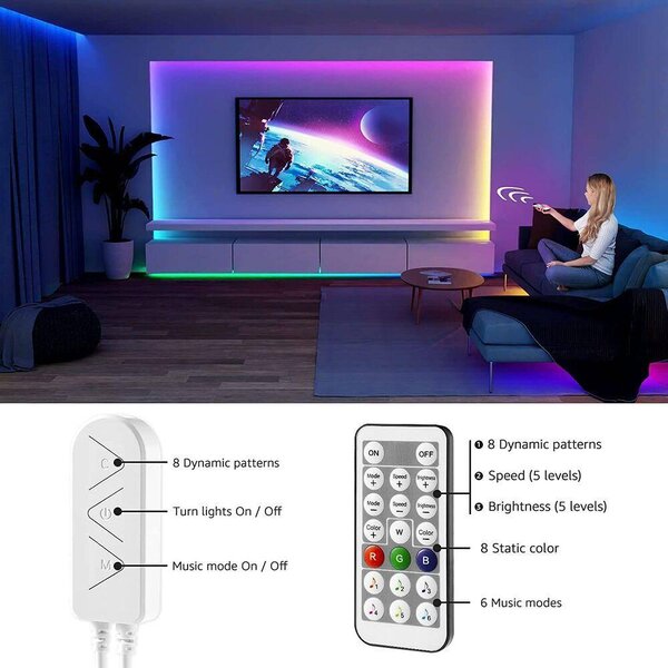 5m set LED Strip RGB samo -Adhesive 150 LED SMD 5050 Glazba