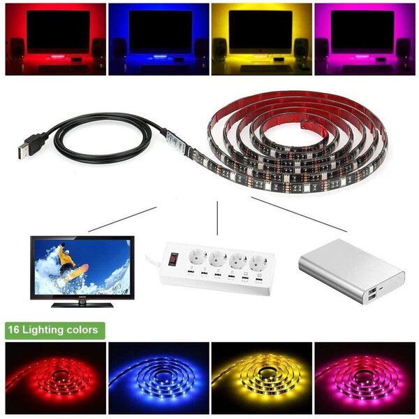 TV 5050 LED Strip RGB 2M USB IP65 - TV rasvjeta