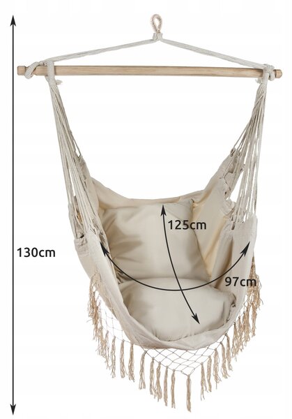 Brazilska viseća stolica mreža 125x97cm do 120kg bež + 2 jastuka