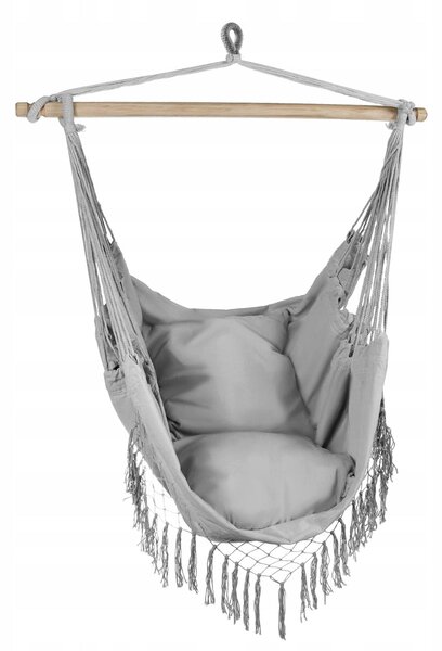 Brazilska viseća stolica mreža 125x97cm do 120 kg siva + 2 jastuka