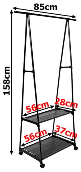 Vješalica kotača s policama cipela 158 cm crna