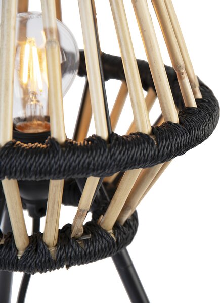 Rustikalna stolna lampa na tronošcu od bambusa s crnom bojom - Evalin