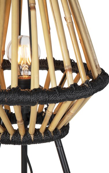 Orijentalna podna lampa s trokrakim postoljem od bambusa s crnom bojom - Evalin