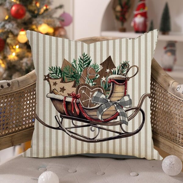 Božićna navlaka za jastuk SLEIGH 45x45 cm, bež