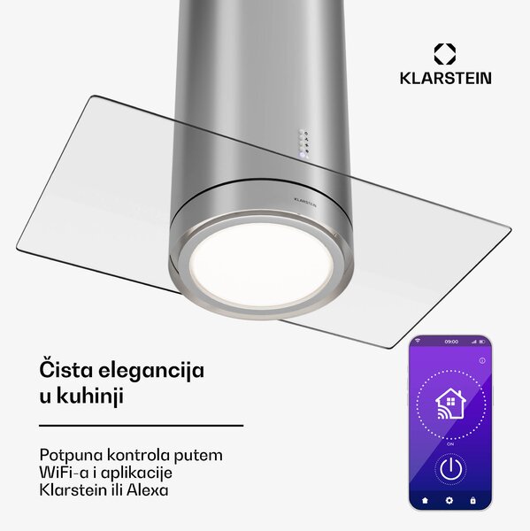 Klarstein Beretta Premium Smart, otočna kuhinjska napa, 544 m³/h, aplikacija, ekstrakcija/recirkulacija zraka, LED, filter s aktivnim ugljenom