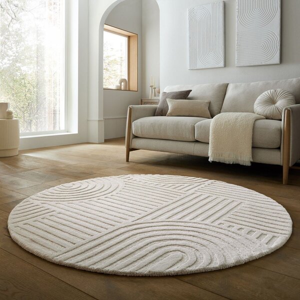 Ručno rađen vunen okrugao tepih boje slonovače ø 160 cm Zen Garden – Flair Rugs