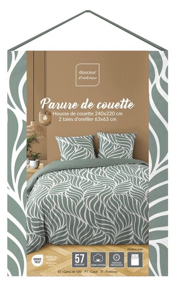 Zelena 3-dijelna pamučna posteljina za bračni krevet/za produženi krevet 240x220 cm Morgane – douceur d'intérieur