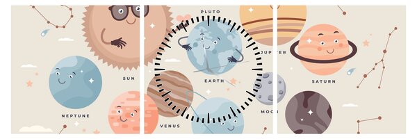Slika - Planeti z imeni (sa satom) (90x30 cm)