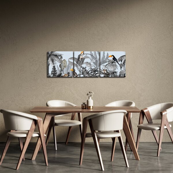 Slika živali v tropskem gozdu (sa satom) (90x30 cm)