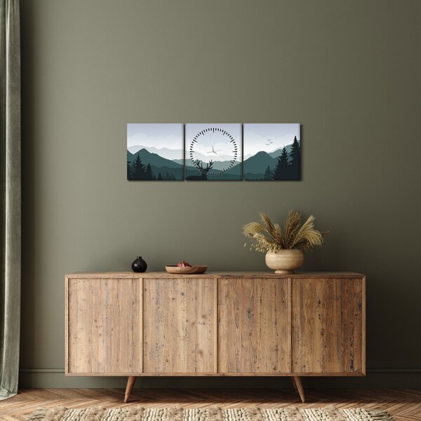 Slika - Jelen z volkom v skalah (sa satom) (90x30 cm)